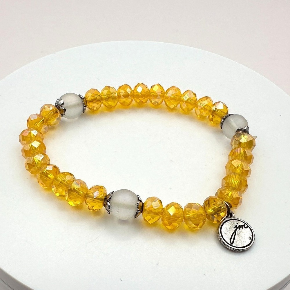 Vintage 90s JM Yellow Glass Stretch Beaded Bracelet‎ Women's Classic Jewelry Y2K